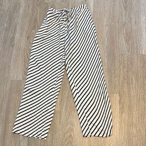 H&M / Satin Striped Black and White Pants with Elastic Drawstring Waist